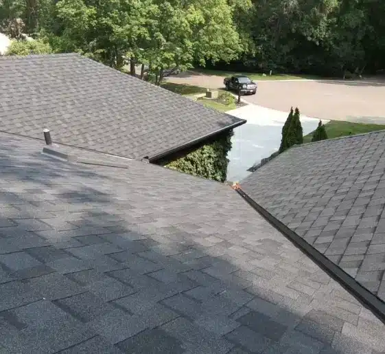 Newly installed roof with gray CertainTeed Landmark shingles installed by a residential roofing contractor in Minneapolis, MN