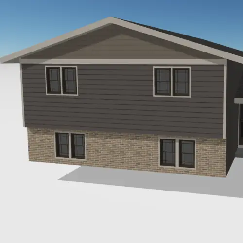 3D house before rendering using siding visualizer tool with dark horizontal siding and brick exterior – Wright at Home Roofing & Exteriors Minneapolis