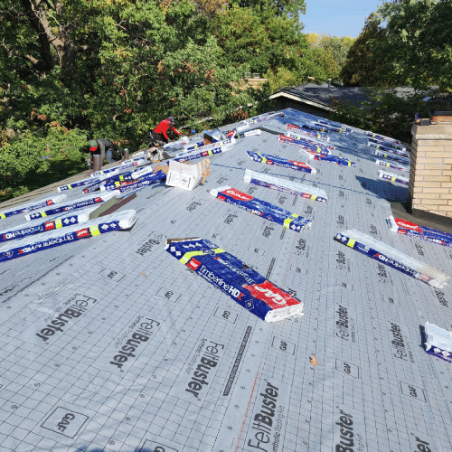 Roof installation preparation showcasing lifetime roof warranty quality materials by Wright at Home Roofing & Exteriors in Minneapolis