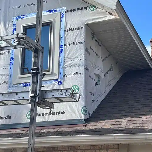 Roofing frame under reconstruction during detailed inspection by Wright at Home Roofing & Exteriors in MN