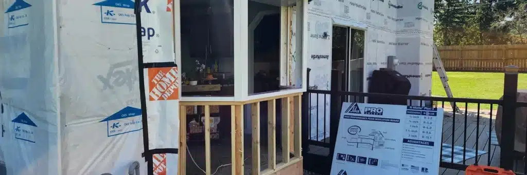 Custom replacement windows installation project with insulation and framing by Wright at Home Roofing & Exteriors in Minneapolis